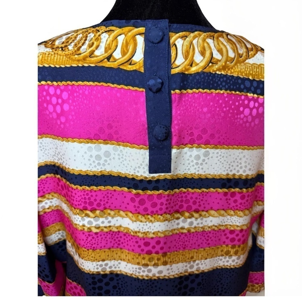 Vintage Adrianna Papell 100% Silk Top Sz 10 Rope Chain Pattern Designer Blouse - Picture 6 of 9